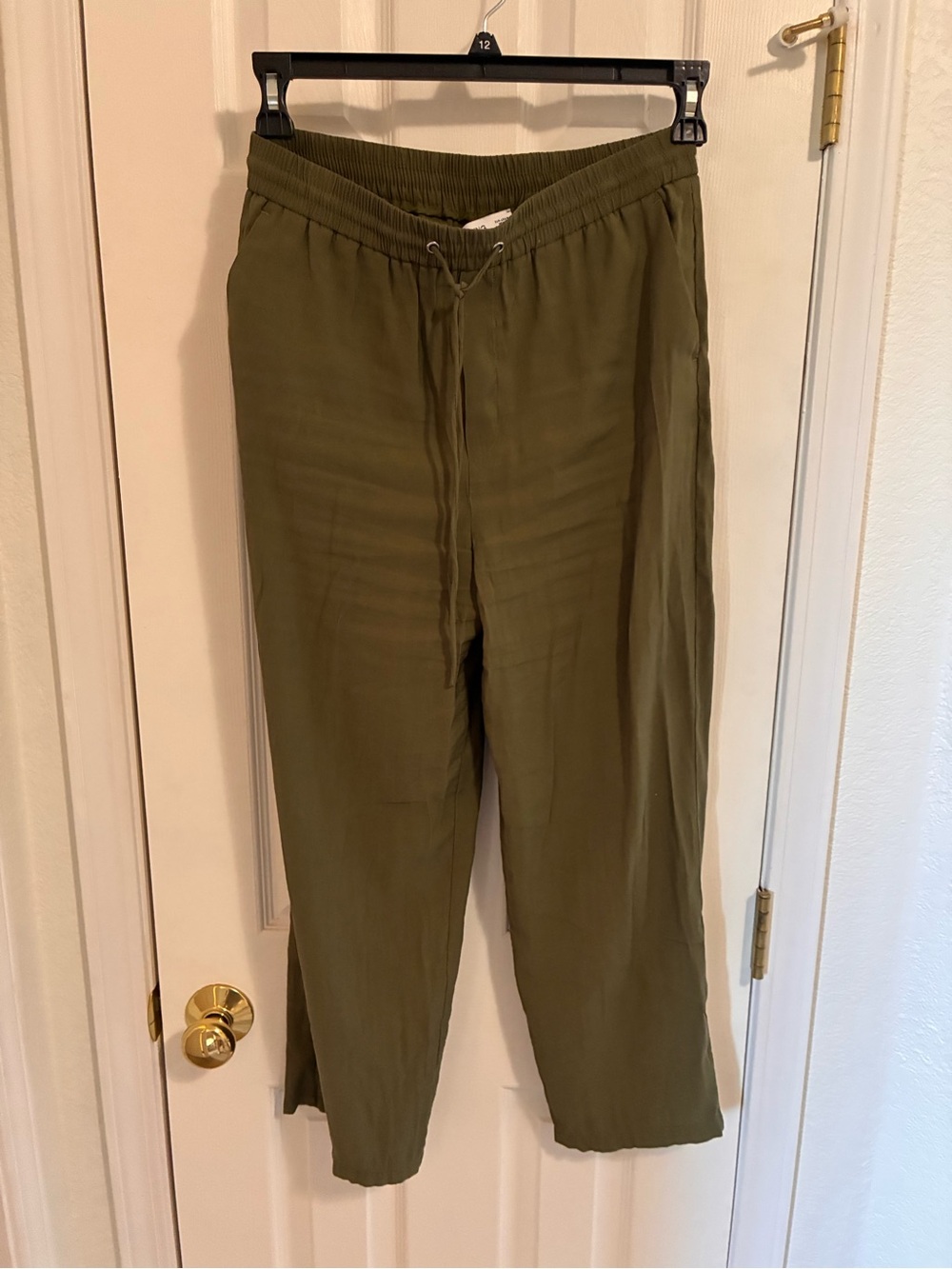Mango Olive Drawstring Relaxed-Fit cropped pants